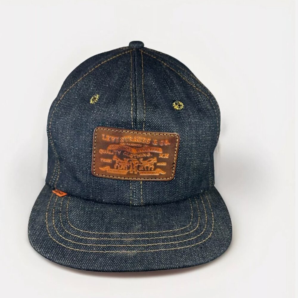 VTG 70s Levi Strauss Denim Strapback Hat Orange Tab Cap w/ Patch, Dark Wash RARE